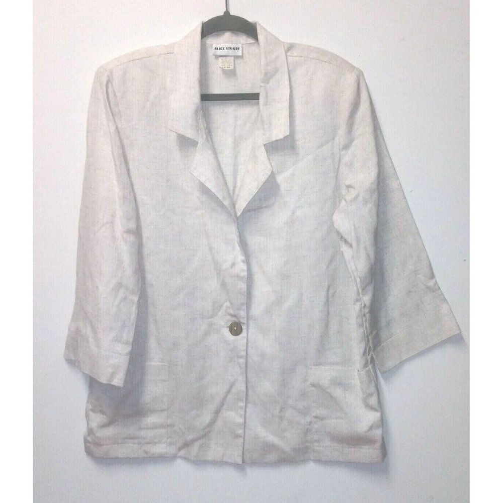 womens FLAX BLEND top Sz L beige RELAXED Lagenlook collared pockets Alice Stuart
